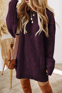 Betty (Burgandy) Drop Shoulder Cable Knit Sweater Dress