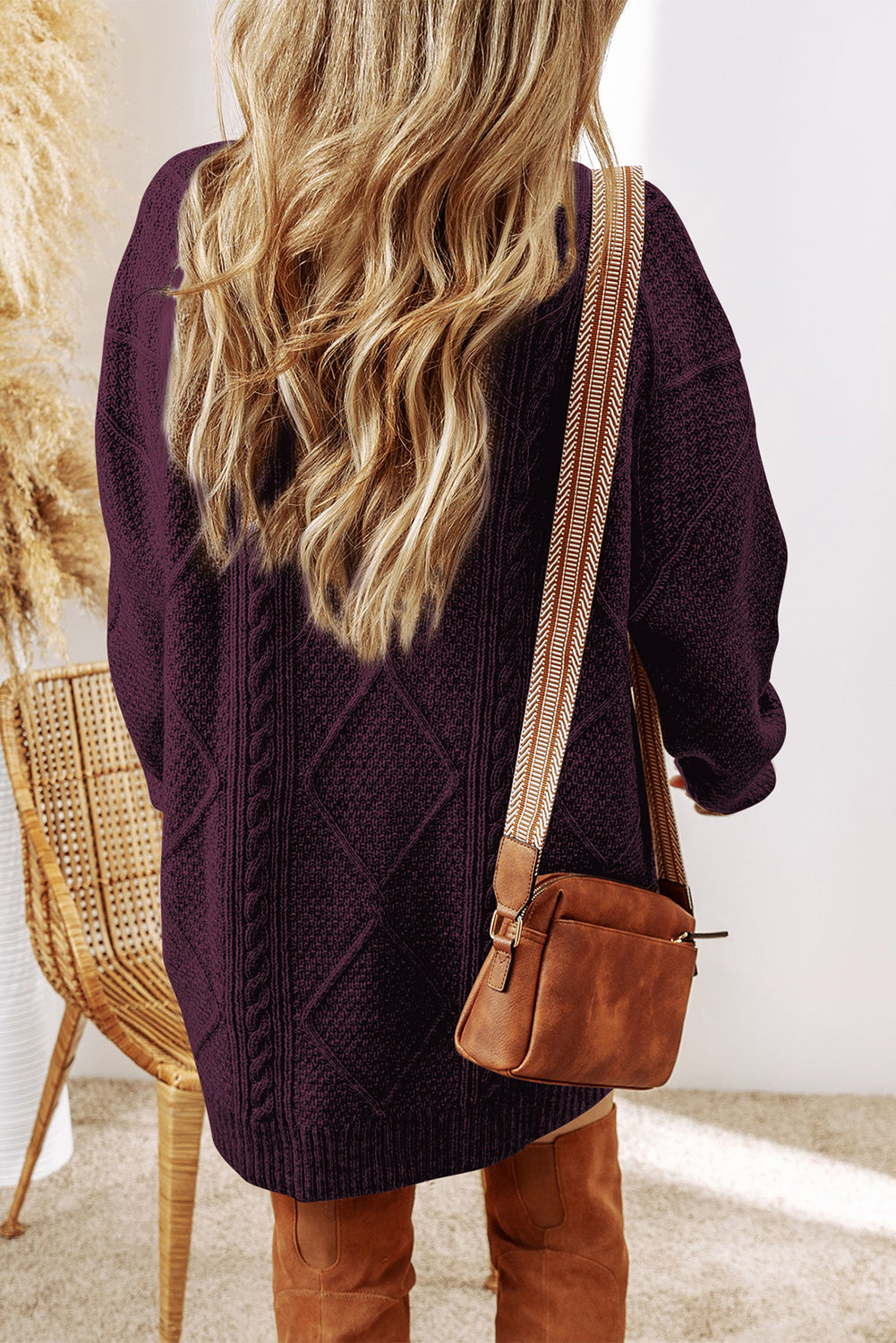 Betty (Burgandy) Drop Shoulder Cable Knit Sweater Dress