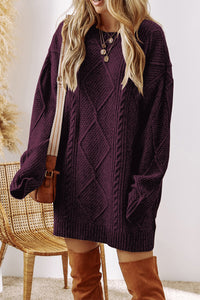 Betty (Burgandy) Drop Shoulder Cable Knit Sweater Dress