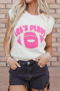 "Let's Play Football" 100% Cotton White & Pink Sleeveless Knit Sweater