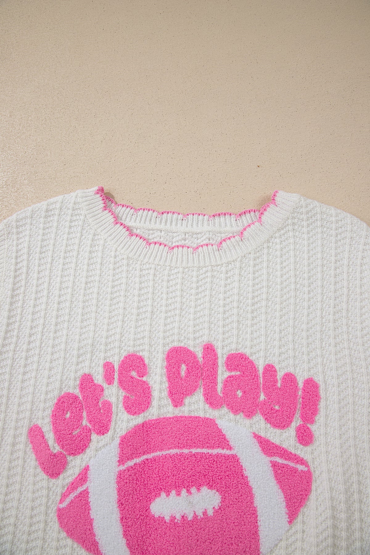 "Let's Play Football" 100% Cotton White & Pink Sleeveless Knit Sweater
