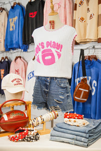 "Let's Play Football" 100% Cotton White & Pink Sleeveless Knit Sweater