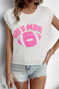 "Let's Play Football" 100% Cotton White & Pink Sleeveless Knit Sweater