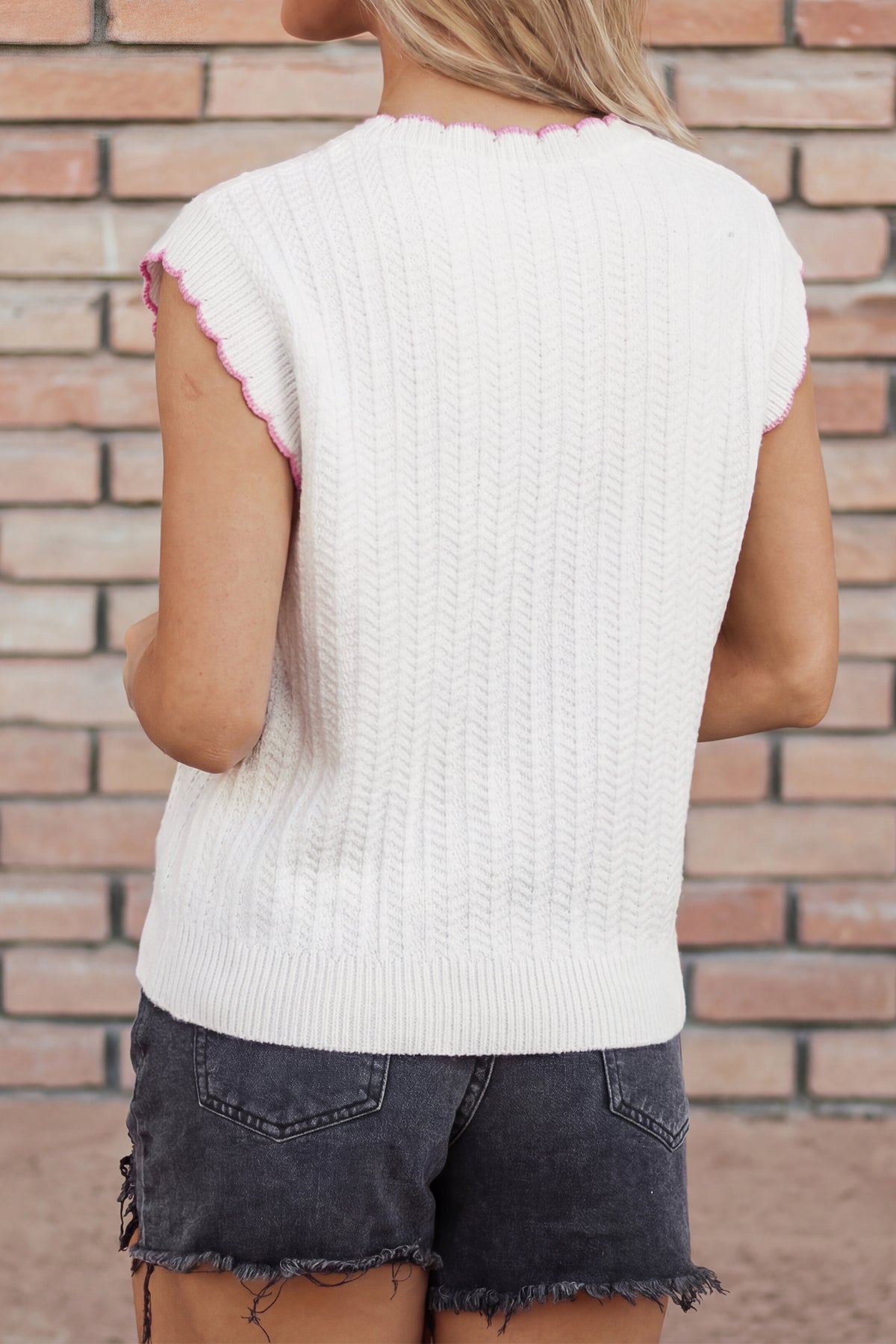 "Let's Play Football" 100% Cotton White & Pink Sleeveless Knit Sweater