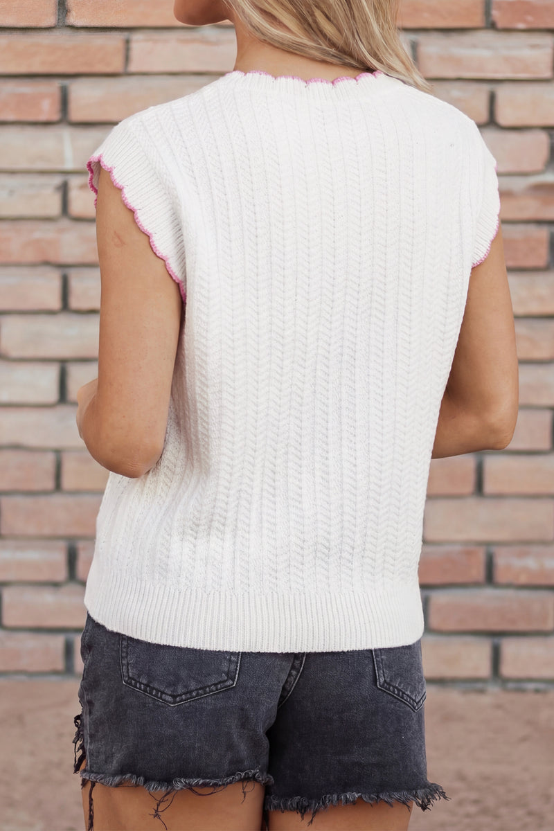 "Let's Play Football" 100% Cotton White & Pink Sleeveless Knit Sweater