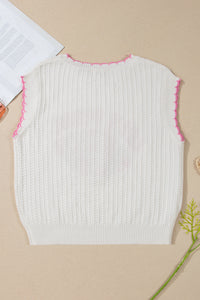 "Let's Play Football" 100% Cotton White & Pink Sleeveless Knit Sweater