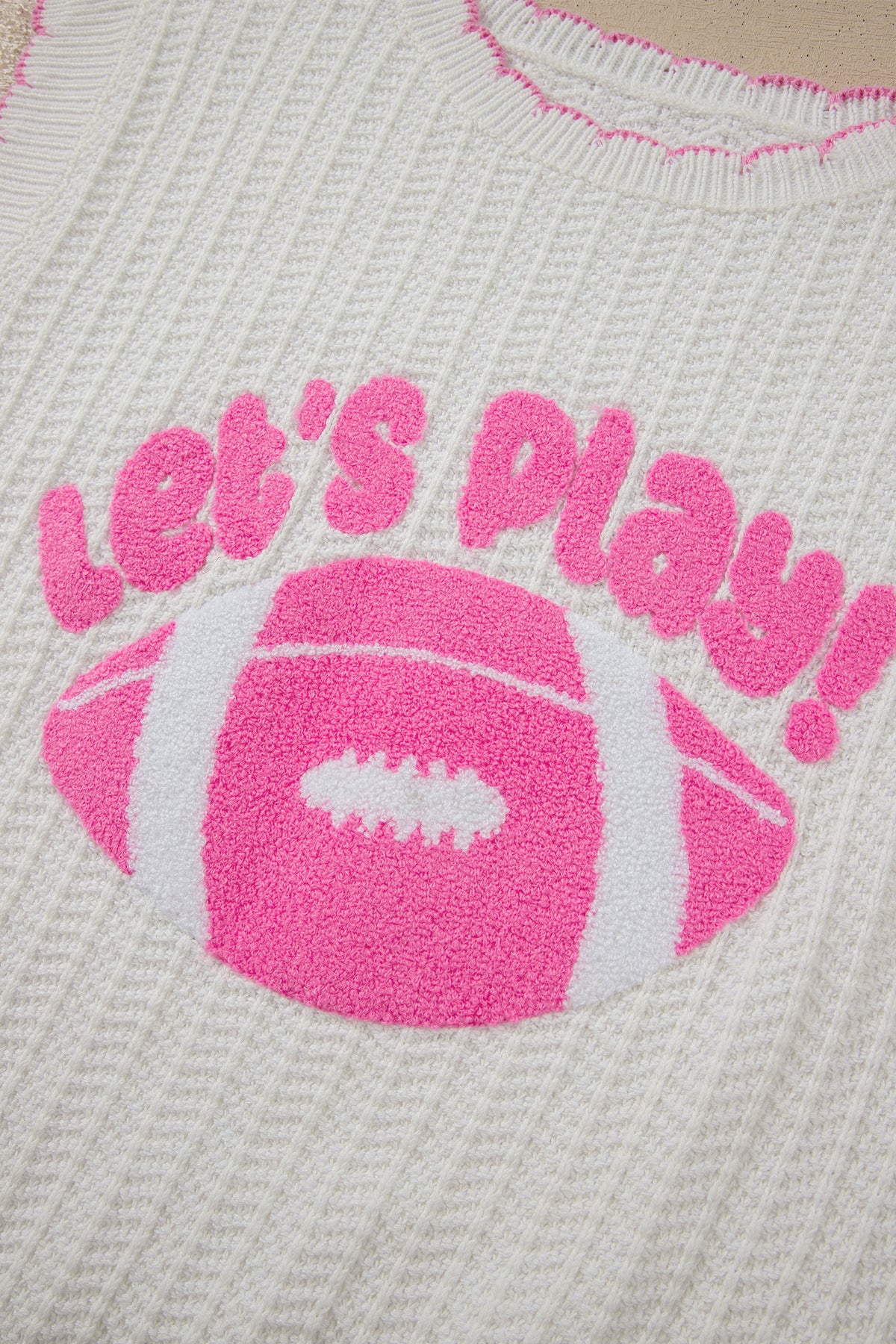 "Let's Play Football" 100% Cotton White & Pink Sleeveless Knit Sweater