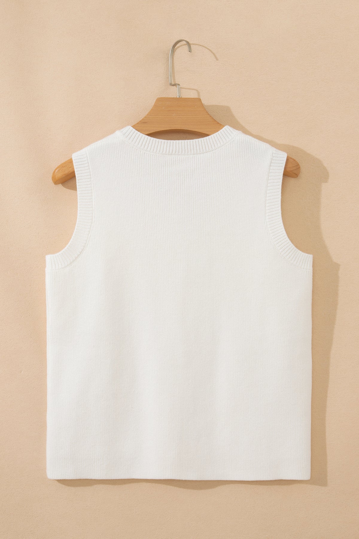 Sleeveless Lightweight (Off-White) Knit Top w/Metal Buttons