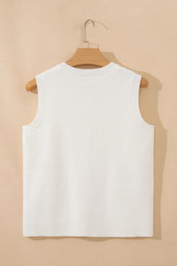 Sleeveless Lightweight (Off-White) Knit Top w/Metal Buttons