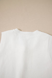 Sleeveless Lightweight (Off-White) Knit Top w/Metal Buttons