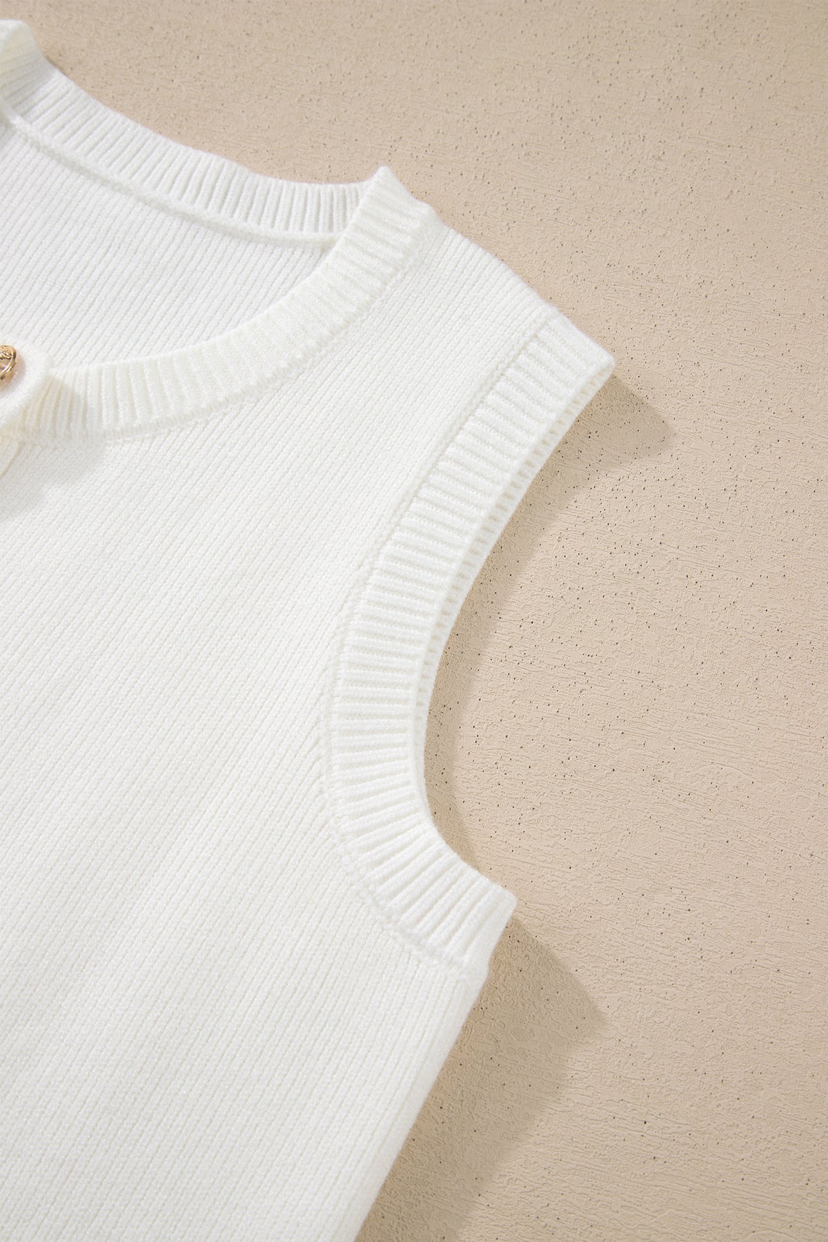 Sleeveless Lightweight (Off-White) Knit Top w/Metal Buttons