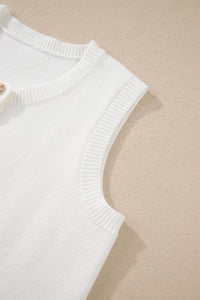 Sleeveless Lightweight (Off-White) Knit Top w/Metal Buttons