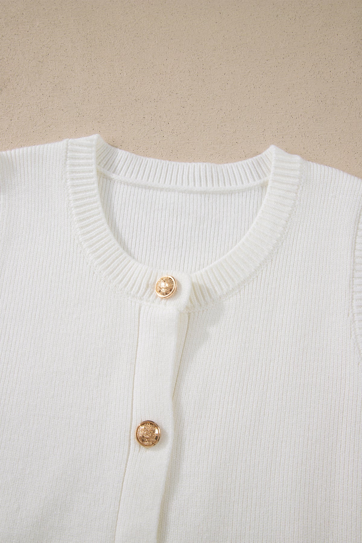 Sleeveless Lightweight (Off-White) Knit Top w/Metal Buttons