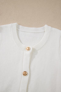 Sleeveless Lightweight (Off-White) Knit Top w/Metal Buttons