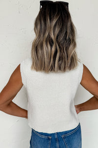 Sleeveless Lightweight (Off-White) Knit Top w/Metal Buttons