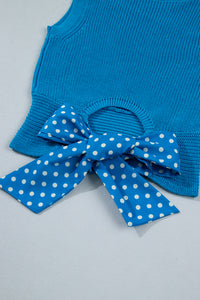 Blue Cropped Sweater Tank Top w/ Back Polka Dot Bow
