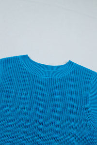 Blue Cropped Sweater Tank Top w/ Back Polka Dot Bow