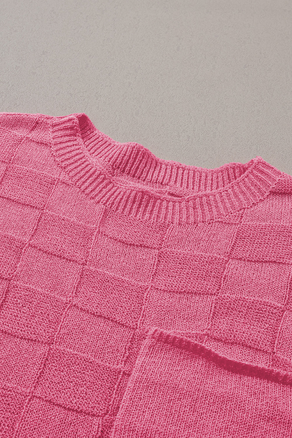 Bold Pink Muted Checker Knit Short-Sleeve Top
