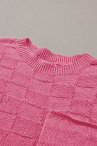 Bold Pink Muted Checker Knit Short-Sleeve Top