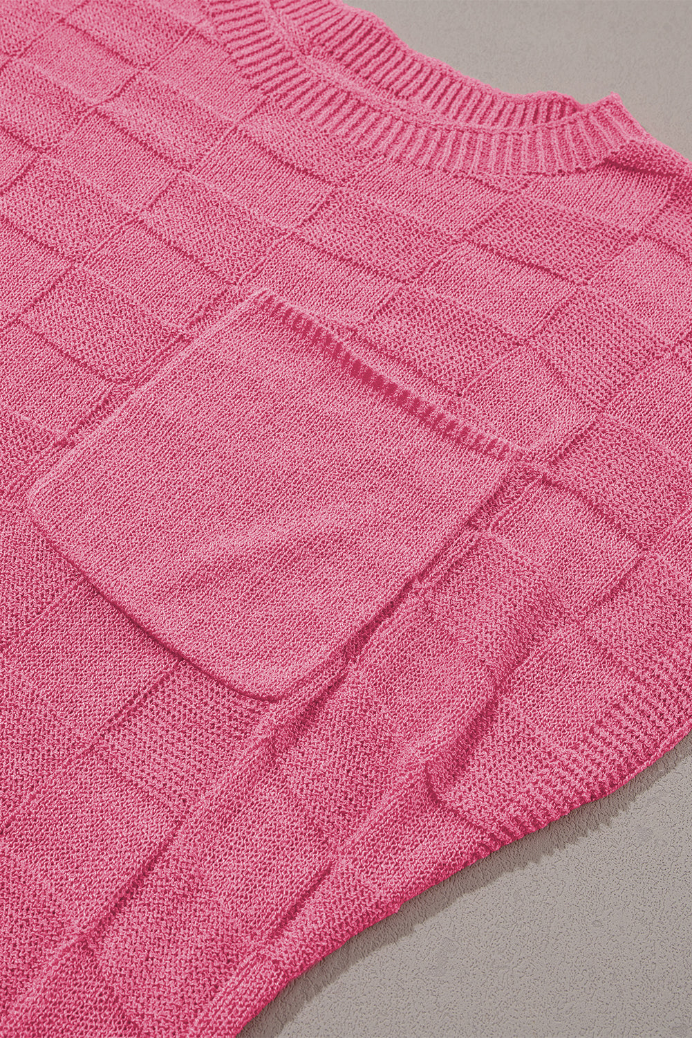 Bold Pink Muted Checker Knit Short-Sleeve Top