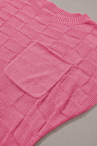 Bold Pink Muted Checker Knit Short-Sleeve Top