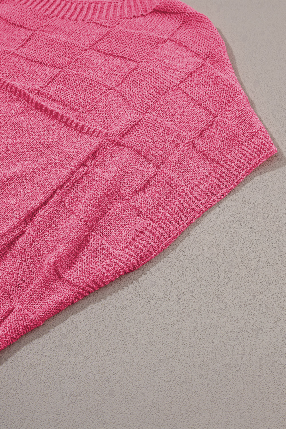 Bold Pink Muted Checker Knit Short-Sleeve Top