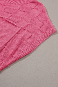 Bold Pink Muted Checker Knit Short-Sleeve Top