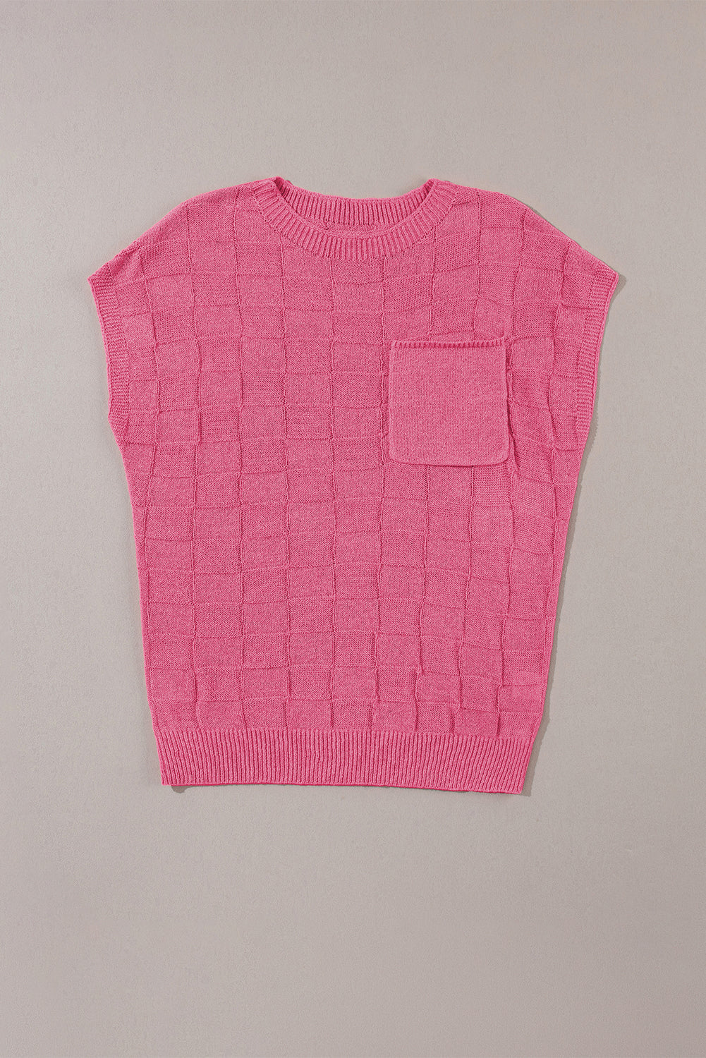 Bold Pink Muted Checker Knit Short-Sleeve Top