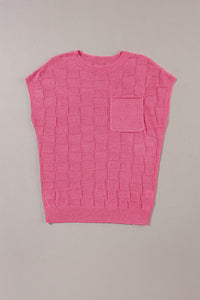 Bold Pink Muted Checker Knit Short-Sleeve Top