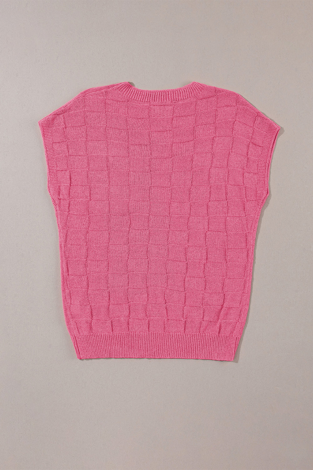 Bold Pink Muted Checker Knit Short-Sleeve Top