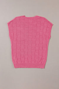 Bold Pink Muted Checker Knit Short-Sleeve Top