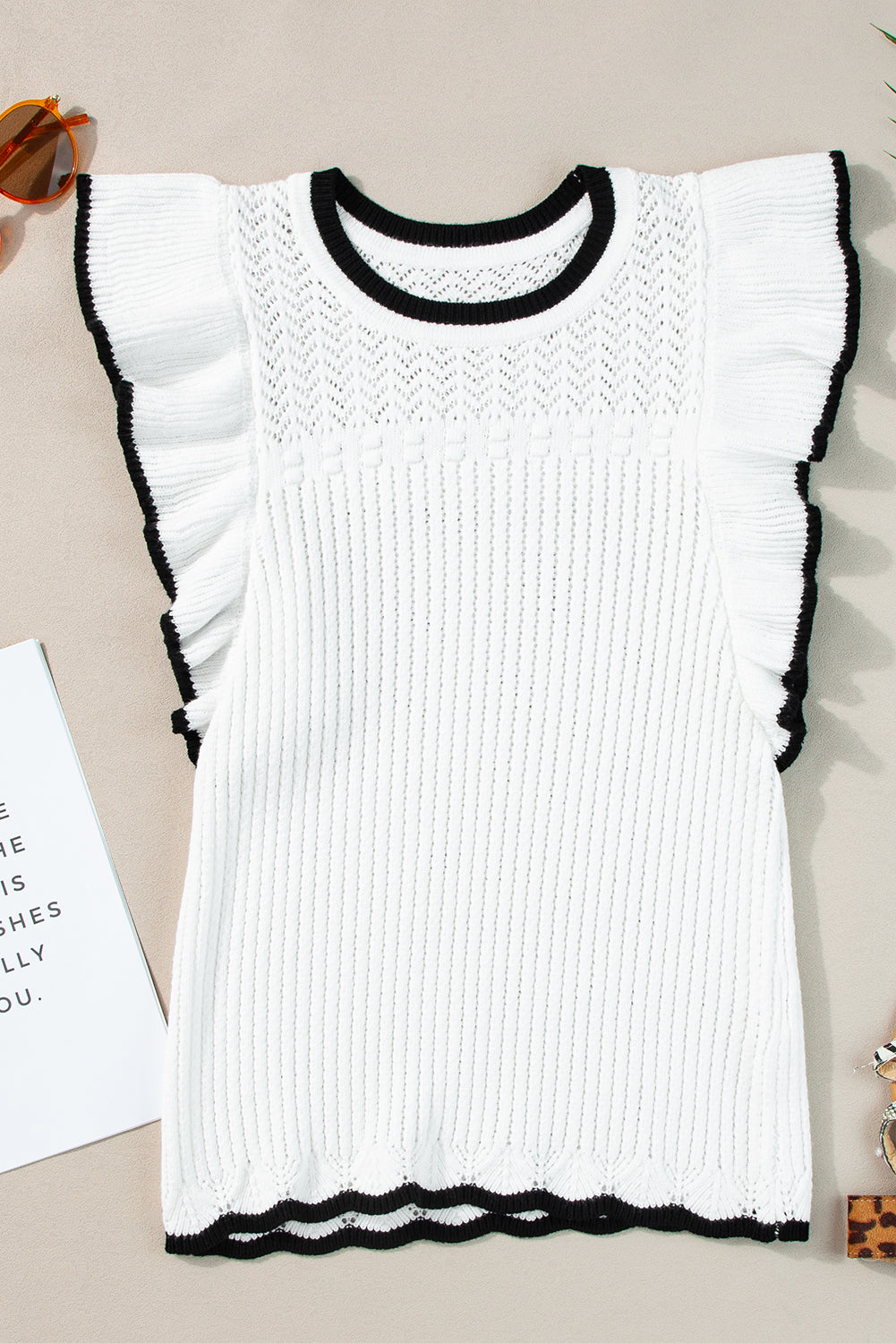 White Crochet Top with Black Trim