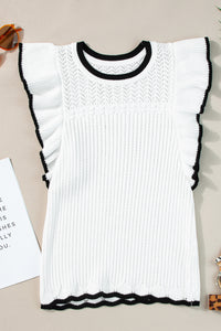 White Crochet Top with Black Trim
