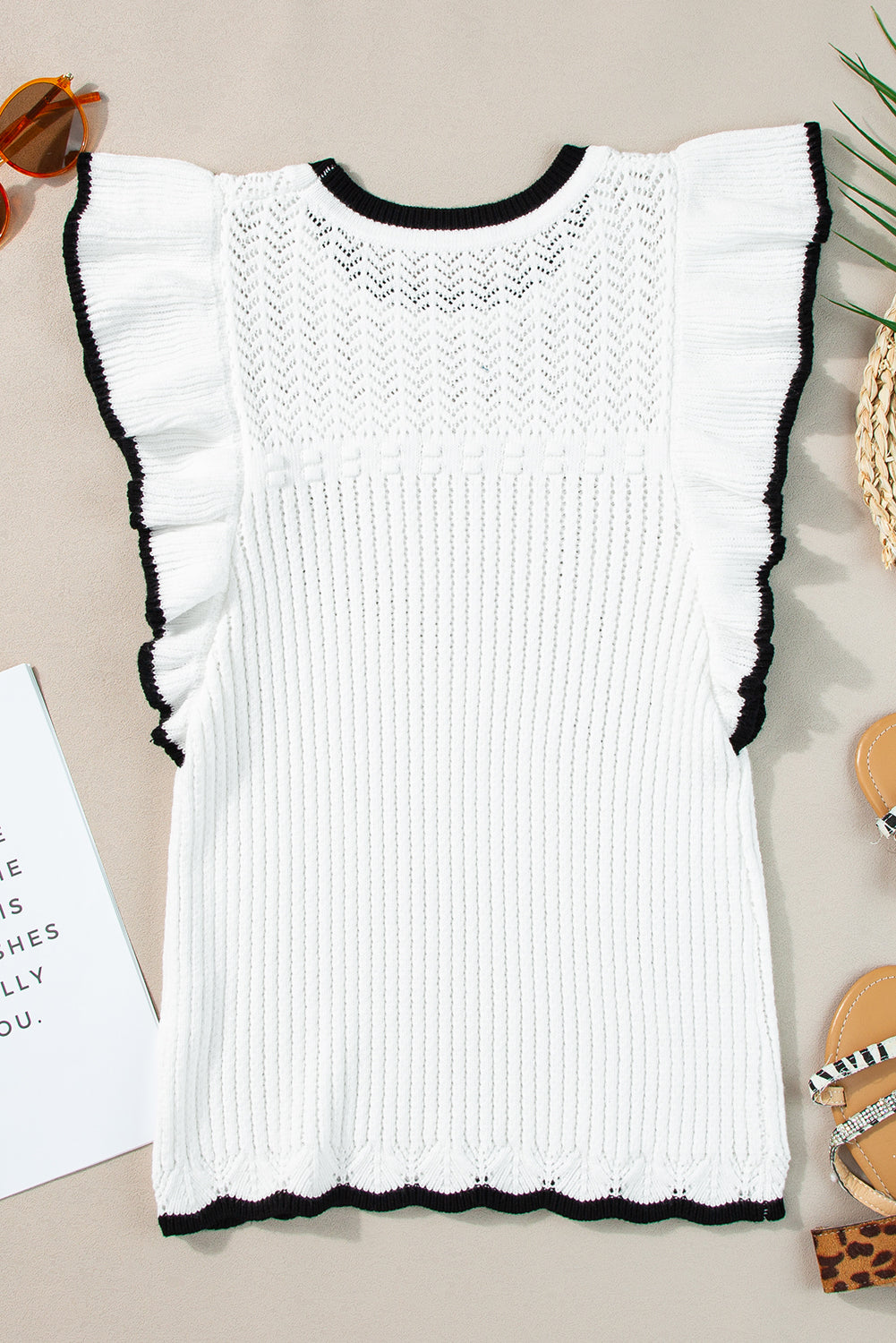 White Crochet Top with Black Trim