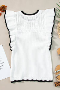 White Crochet Top with Black Trim