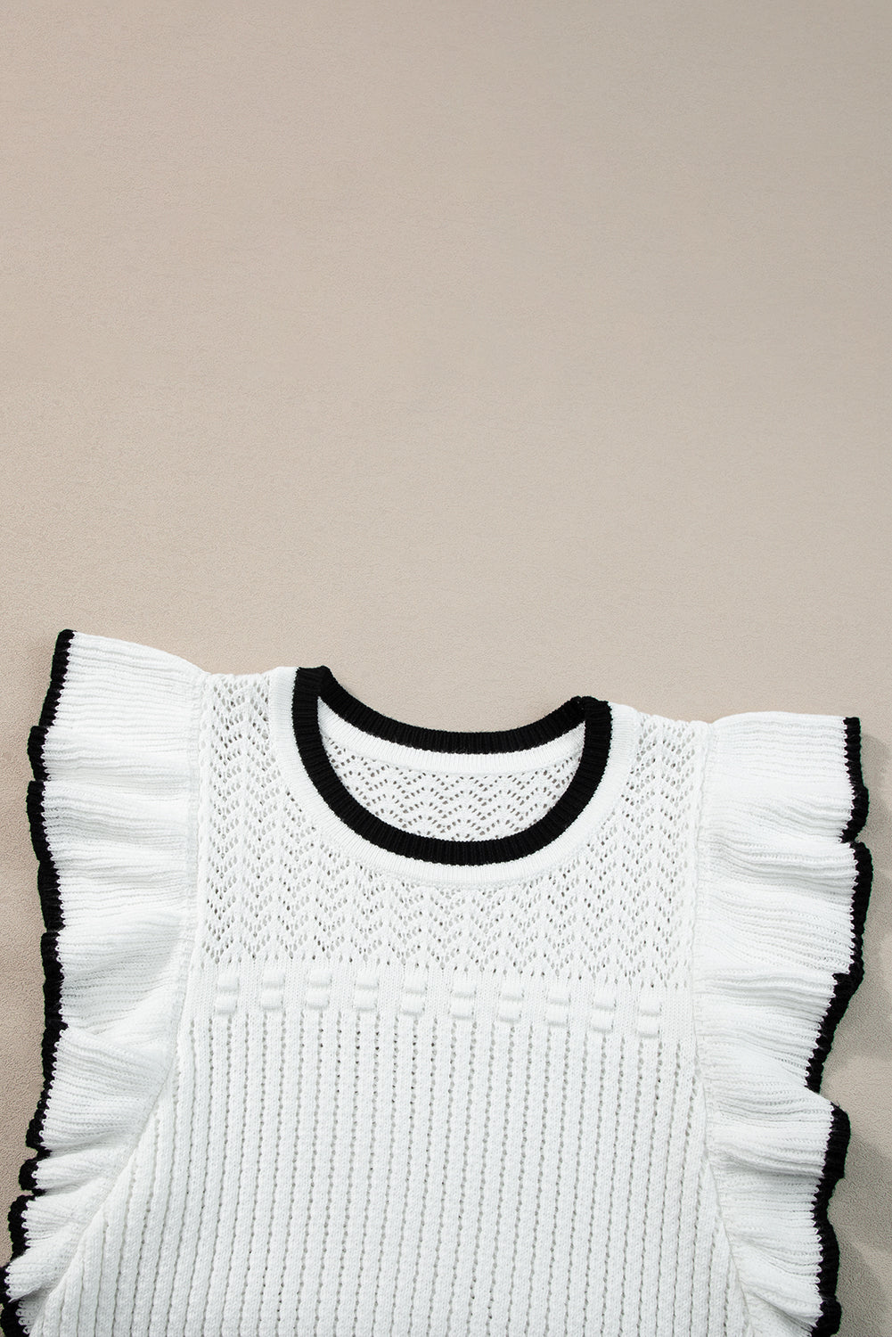White Crochet Top with Black Trim