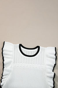 White Crochet Top with Black Trim