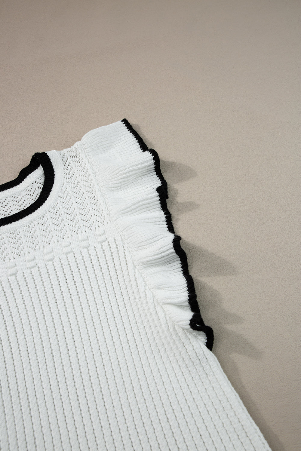 White Crochet Top with Black Trim