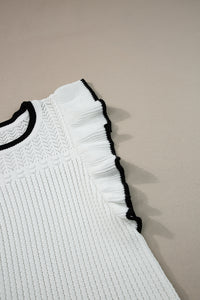 White Crochet Top with Black Trim