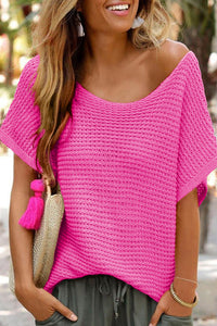 Bright Pink Knit Short-Sleeve Sweater