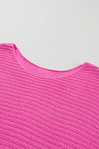 Bright Pink Knit Short-Sleeve Sweater