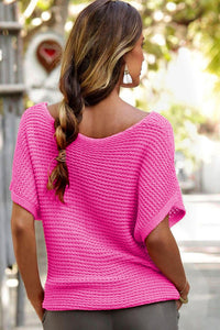 Bright Pink Knit Short-Sleeve Sweater