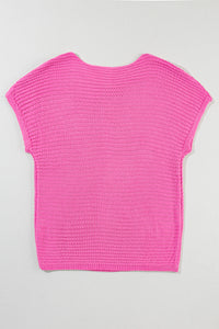 Bright Pink Knit Short-Sleeve Sweater