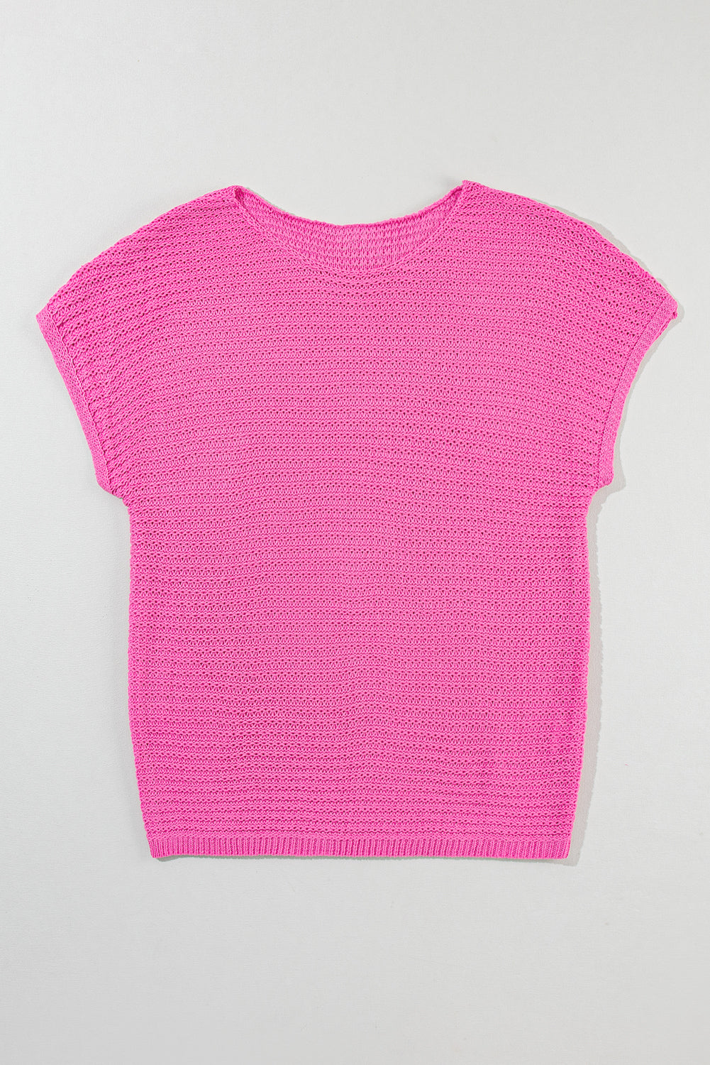 Bright Pink Knit Short-Sleeve Sweater