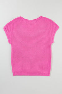 Bright Pink Knit Short-Sleeve Sweater