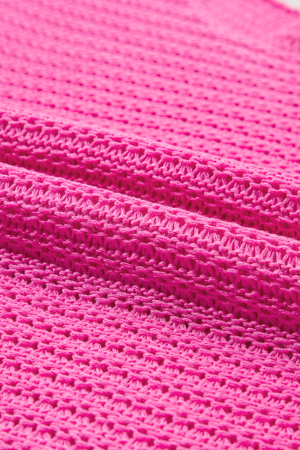 Bright Pink Knit Short-Sleeve Sweater