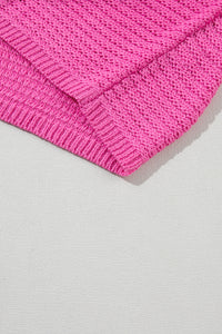 Bright Pink Knit Short-Sleeve Sweater