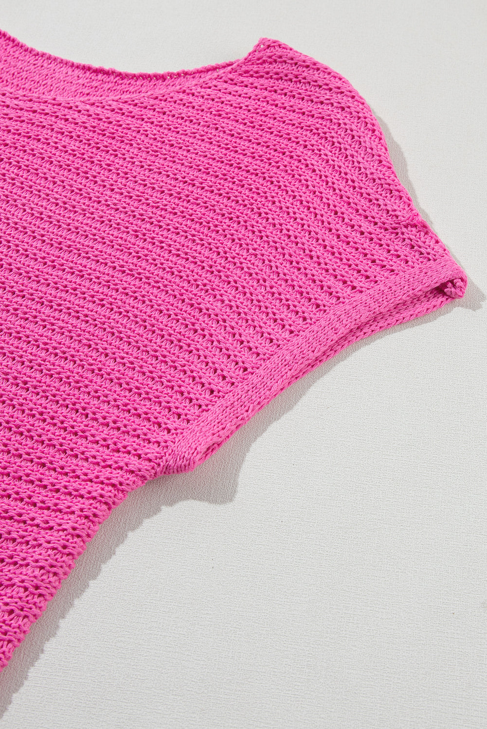Bright Pink Knit Short-Sleeve Sweater