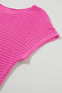 Bright Pink Knit Short-Sleeve Sweater