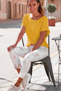 Gold Knit Short-Sleeve Sweater